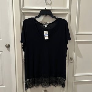 Bar III Black tshirt with lace on bottom.